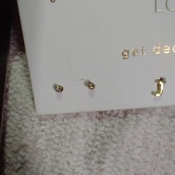 Loft 3 pairs earrings get decked out letter j cz cubic zirconia half hoop - Picture 3 of 5